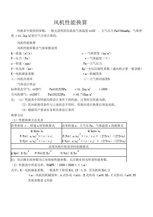 风机性能换算公式