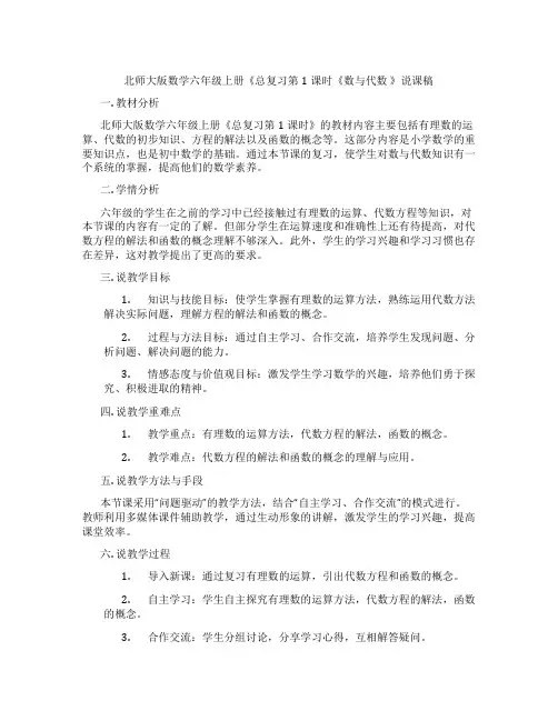 北师大版数学六年级上册《总复习第1课时《数与代数 》说课稿