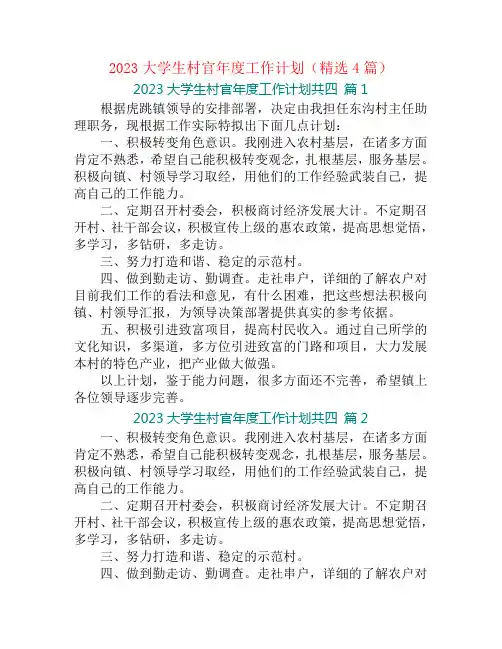 2023大学生村官年度工作计划(精选4篇)