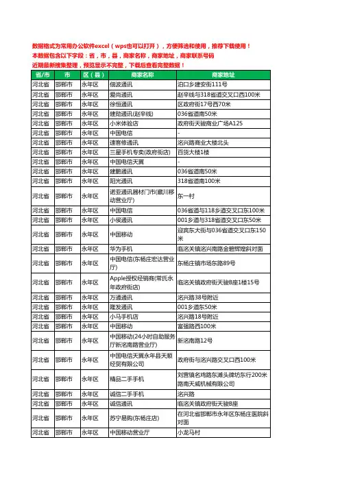 2020新版河北省邯郸市永年区手机店工商企业公司商家名录名单黄页联系电话号码地址大全231家