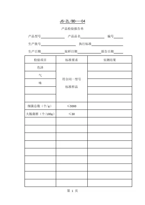 产品检验报告单(表格模板、doc格式)共14页