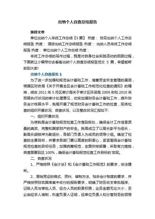 出纳个人自查总结报告范文5篇