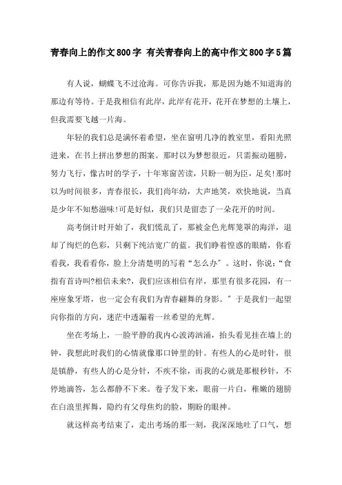 青春向上的作文800字 有关青春向上的高中作文800字5篇精选