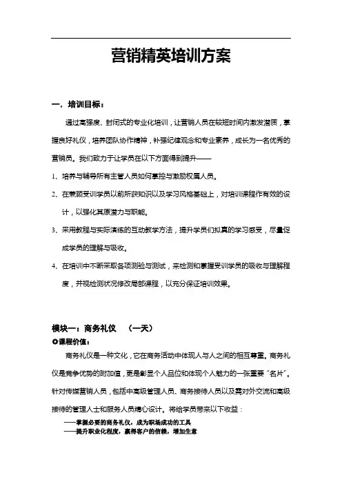 营销精英培训方案(商务礼仪、营销培训)