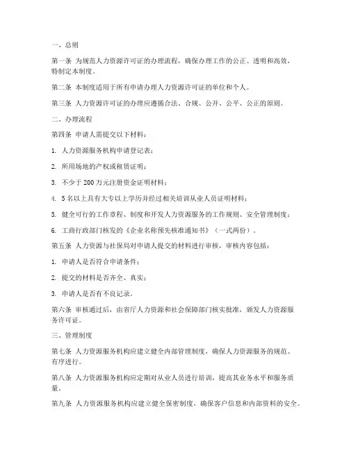 办理人力资源许可证管理制度模板
