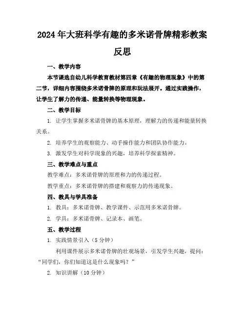 2024年大班科学有趣的多米诺骨牌精彩教案反思