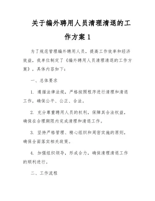 关于编外聘用人员清理清退的工作方案1