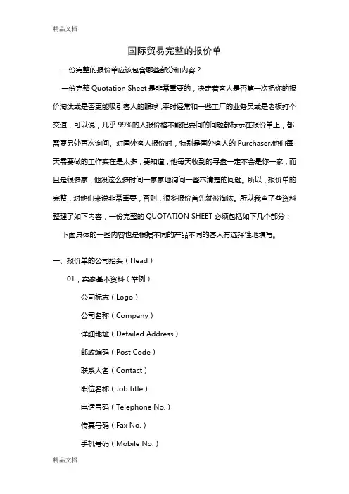 国际贸易完整的报价单培训讲学