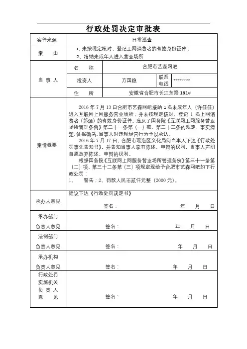 行政处罚决定审批表【模板】