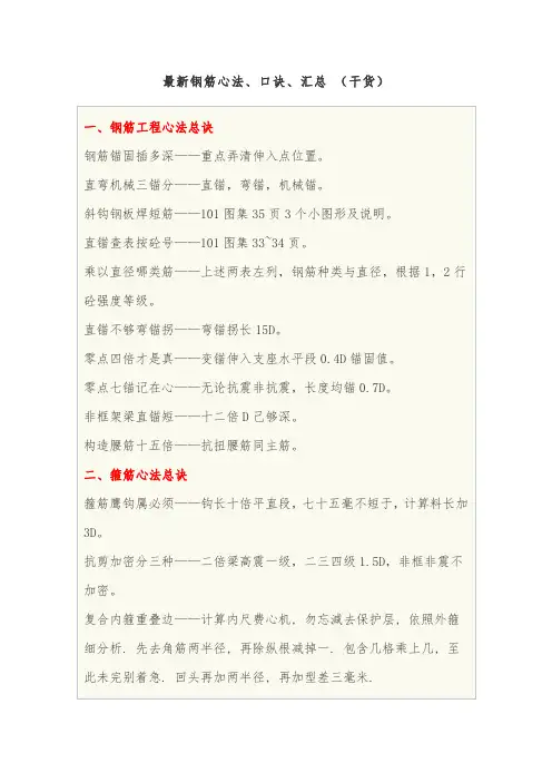 最新钢筋心法、口诀、汇总 (干货)