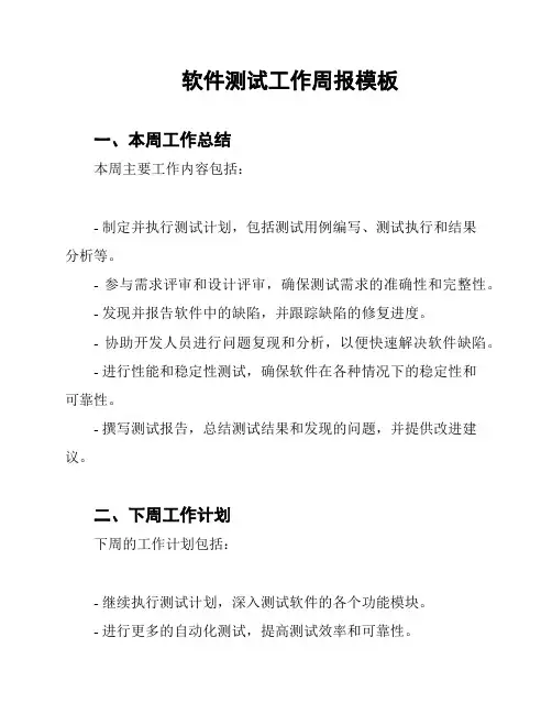 软件测试工作周报模板