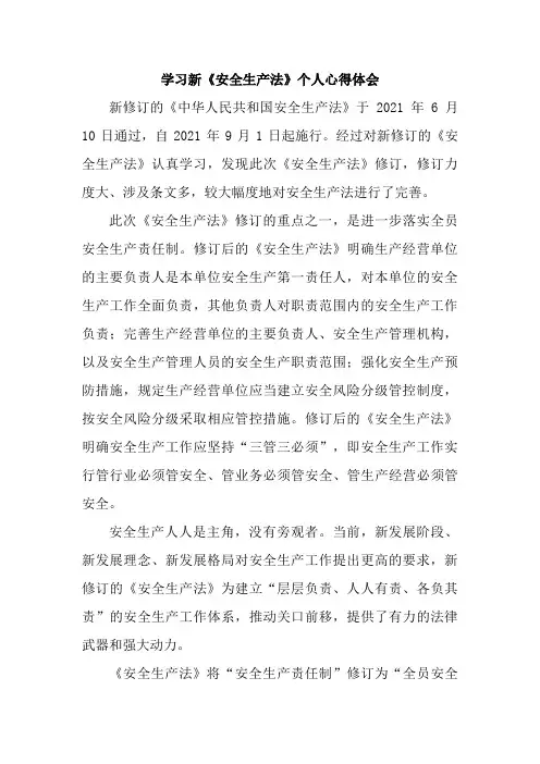 企业负责人学习新《安全生产法》心得体会     
