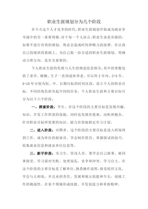 职业生涯规划分为几个阶段