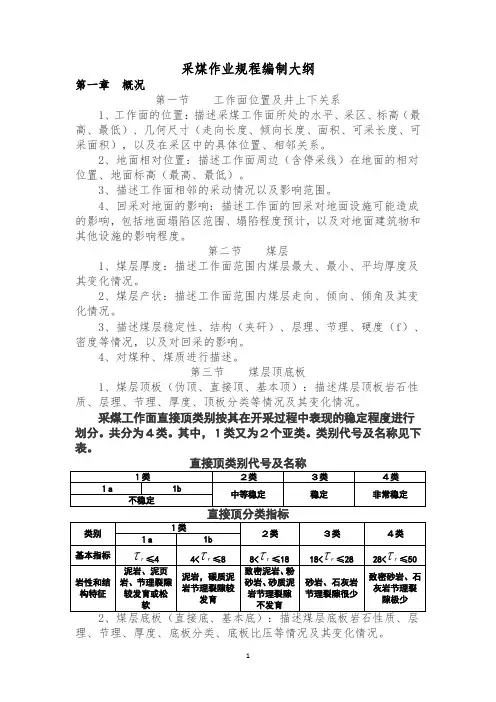 采煤作业规程编制大纲