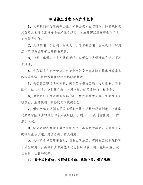 项目施工员安全生产责任制(3篇)
