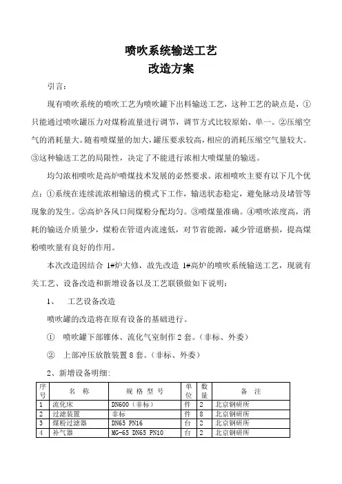 煤粉喷吹系统输送工艺(喷煤)