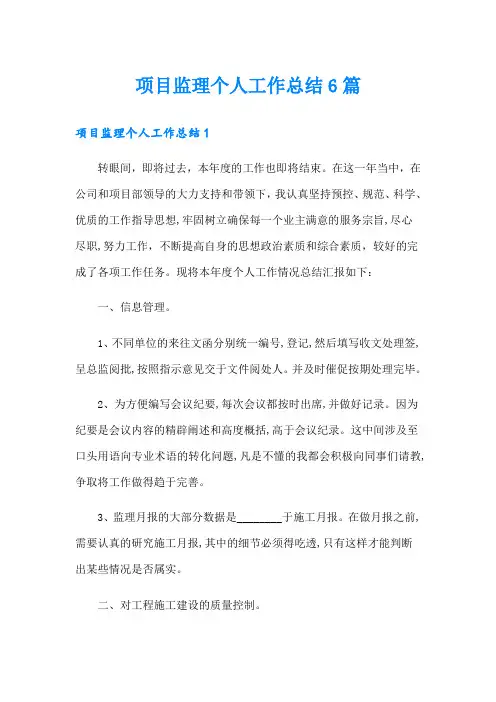 项目监理个人工作总结6篇