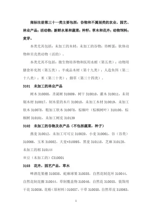 商标注册分类的三十一类细节选项说明