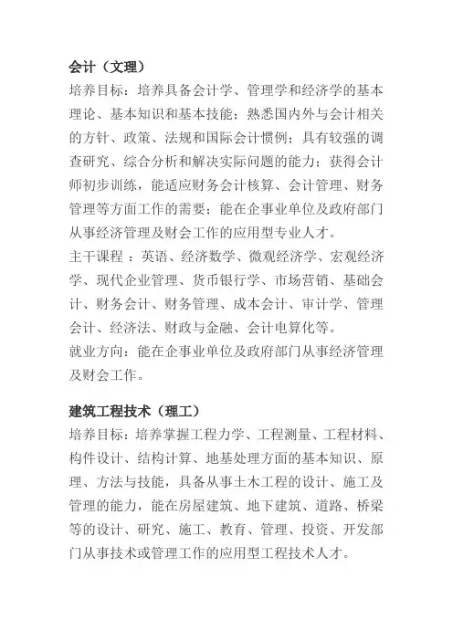 各专业核心课程简介