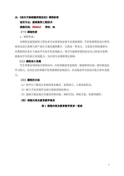 (完整版)18.《室内手绘线稿表现技法》课程标准