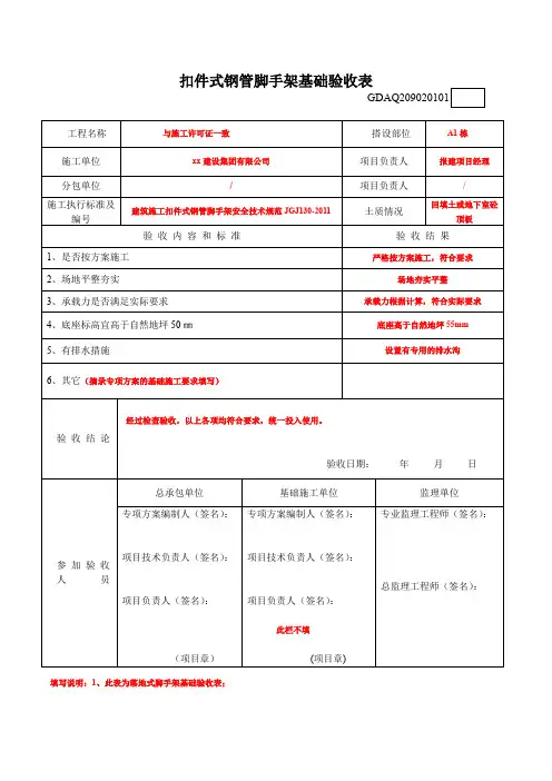 扣件式钢管脚手架基础验收表