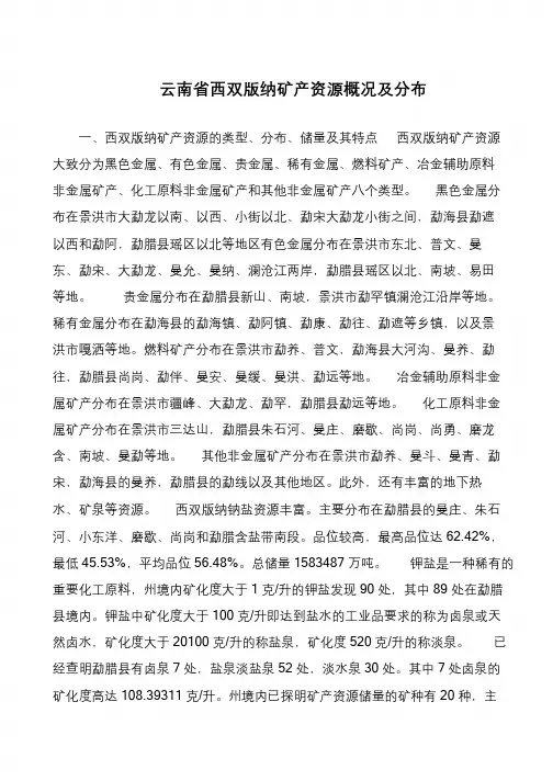 云南省西双版纳矿产资源概况及分布