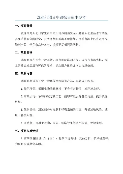 洗涤剂项目申请报告范本参考