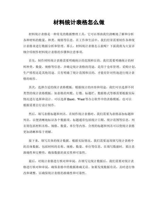 材料统计表格怎么做