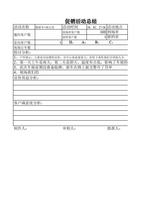 促销活动物品准备明细表