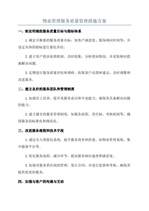 物业管理服务质量管理措施方案