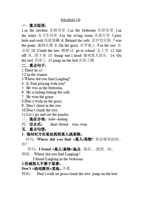 外研版英语五年级上册第十模块