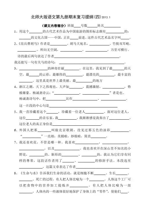 第九册语文提纲四