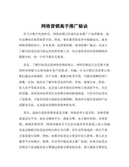 网络营销高手推广秘诀