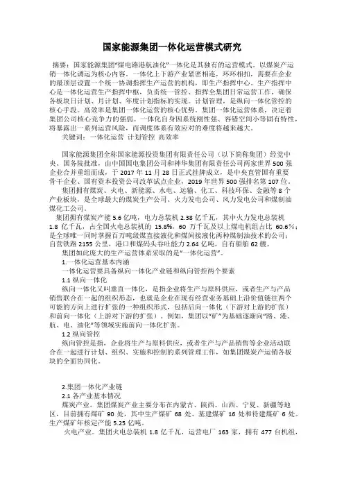 国家能源集团一体化运营模式研究