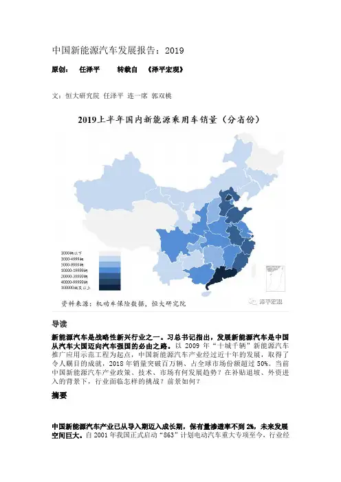 中国新能源汽车发展报告：2019