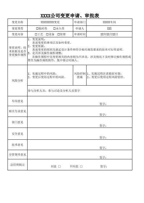 变更申请审批表模板