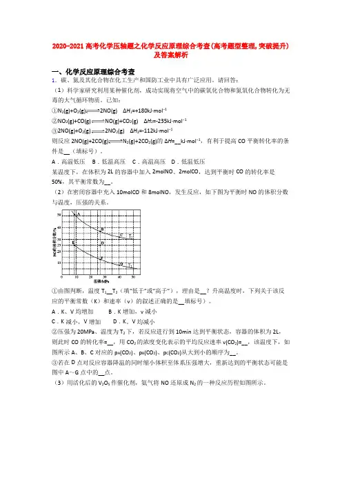 2020-2021高考化学压轴题之化学反应原理综合考查(高考题型整理,突破提升)及答案解析