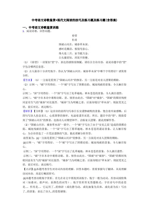 中考语文诗歌鉴赏+现代文阅读的技巧及练习题及练习题(含答案)