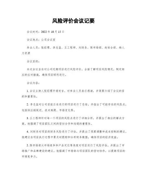 风险评价会议纪要