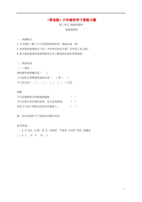六年级科学下册 地球的面纱1练习题 青岛版