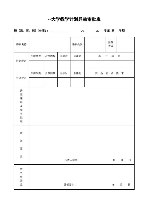 XX大学教学计划异动审批表【模板】