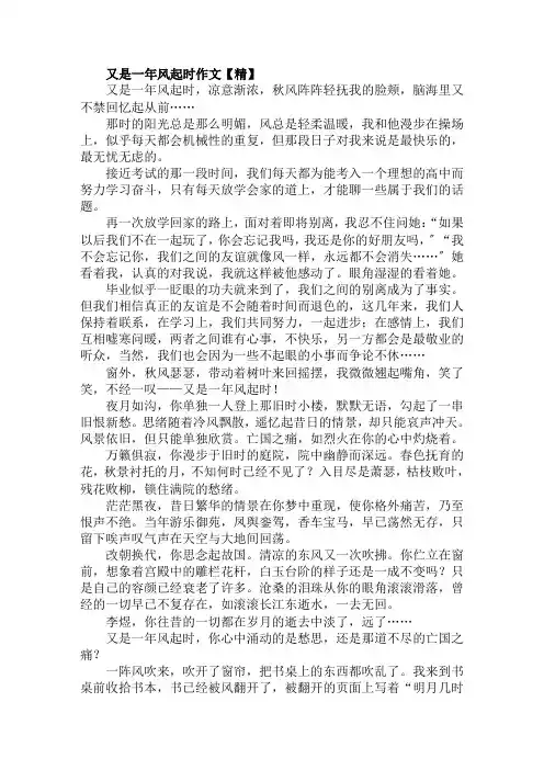 又是一年风起时作文(2)范文精选