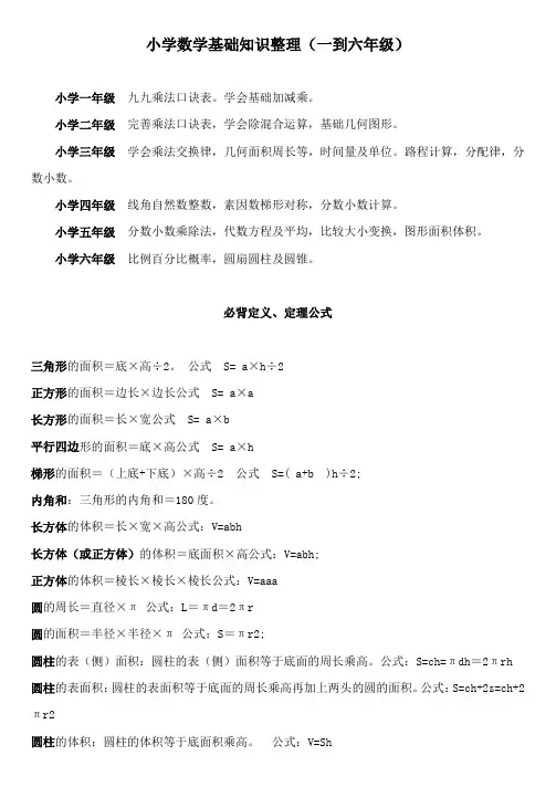 小学数学基础知识整理( 1-6年级)