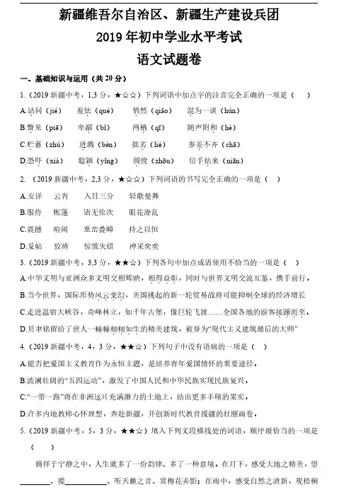 37.2019年中考语文新疆维吾尔自治区