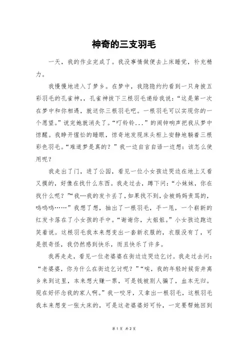 神奇的三支羽毛_初二作文