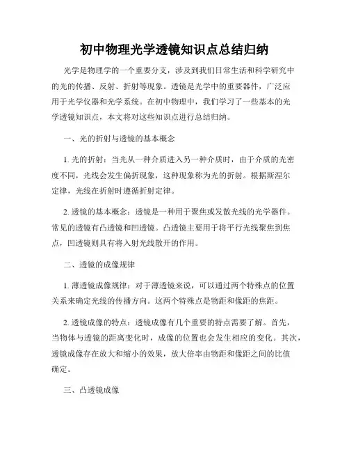 初中物理光学透镜知识点总结归纳