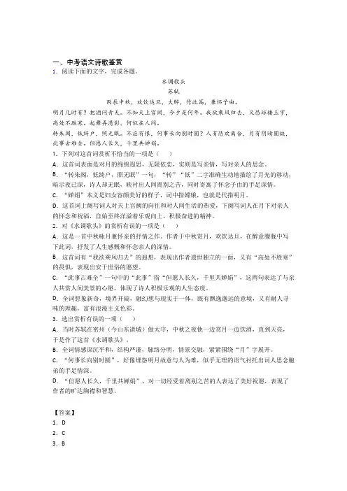 中考语文压轴题专题复习——诗歌鉴赏的综合附答案