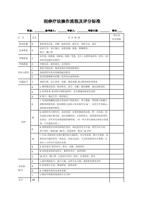 最新刮痧疗法操作流程及评分标准 