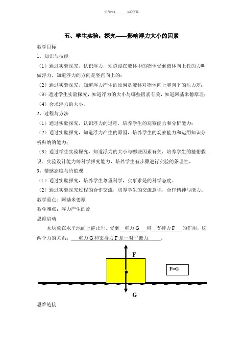 《学生实验：探究——影响浮力大小的因素》参考教案