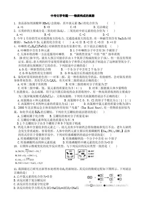 中考化学专题——构成物质的奥秘